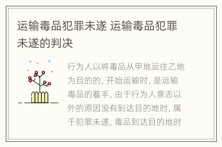 运输毒品犯罪未遂 运输毒品犯罪未遂的判决