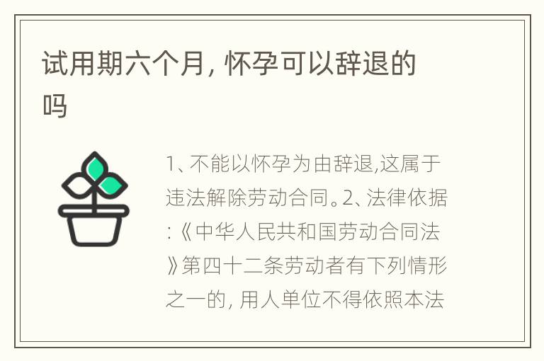 试用期六个月，怀孕可以辞退的吗