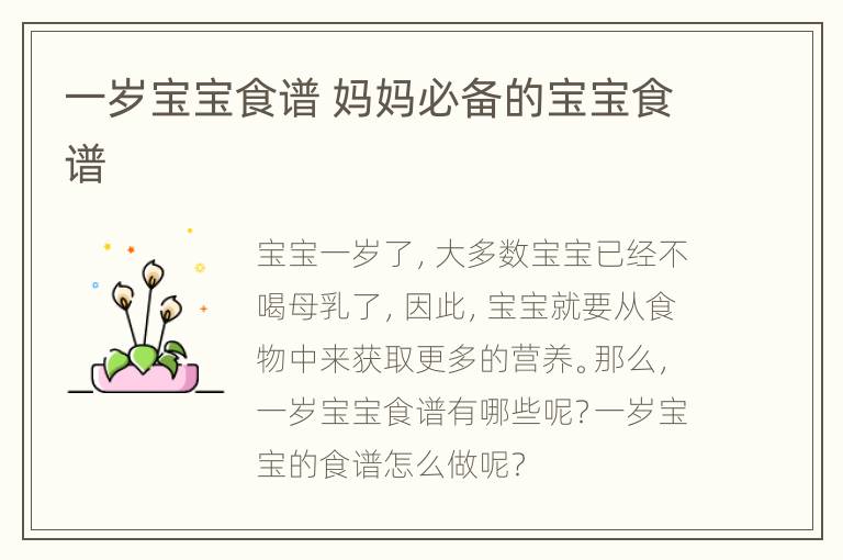 一岁宝宝食谱 妈妈必备的宝宝食谱