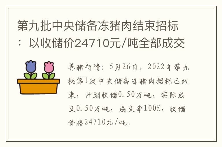第九批中央储备冻猪肉结束招标：以收储价24710元/吨全部成交