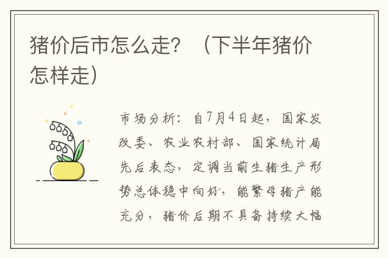 猪价后市怎么走？（下半年猪价怎样走）