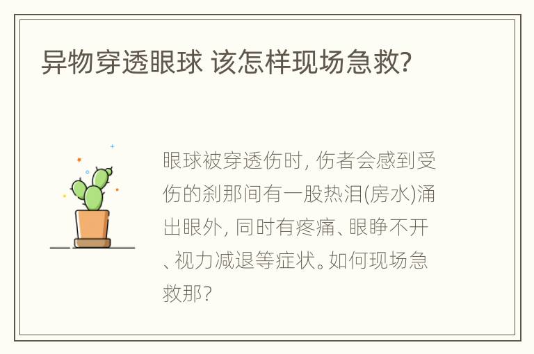 异物穿透眼球 该怎样现场急救？