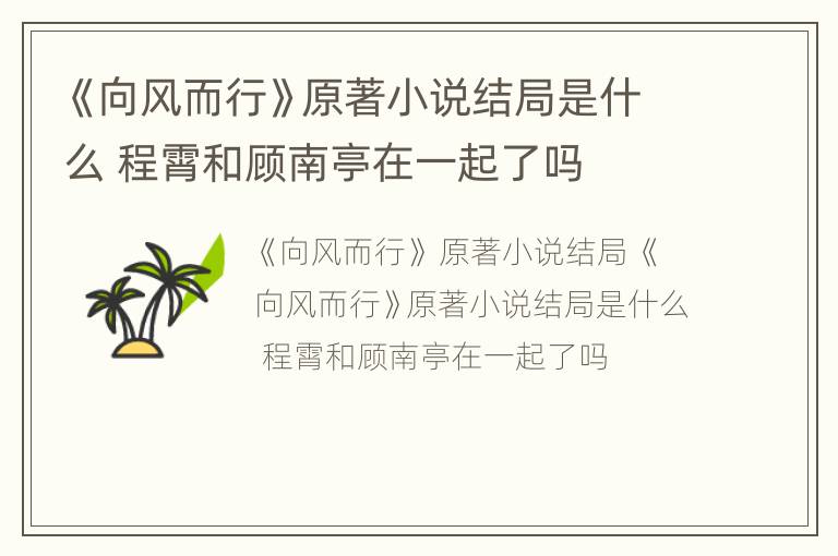 《向风而行》原著小说结局是什么 程霄和顾南亭在一起了吗