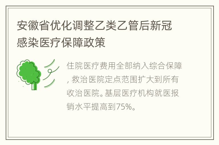 安徽省优化调整乙类乙管后新冠感染医疗保障政策