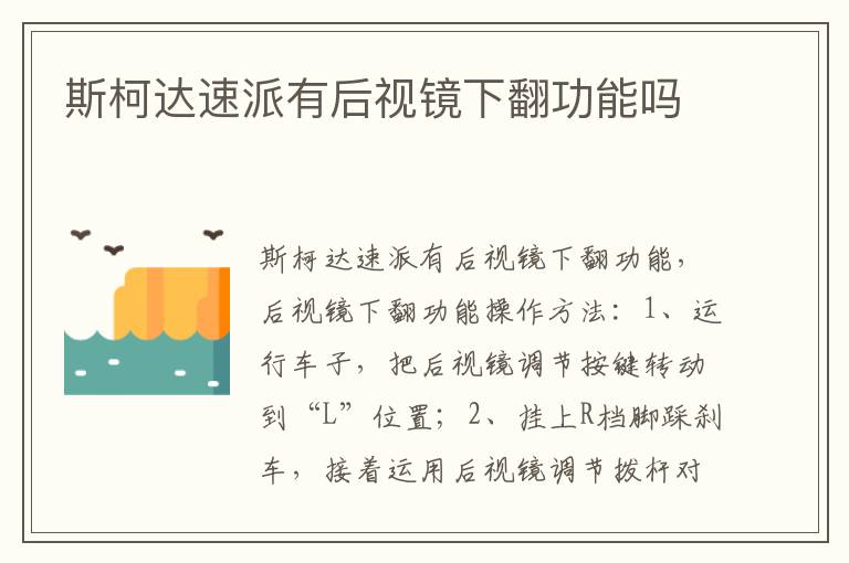 斯柯达速派有后视镜下翻功能吗