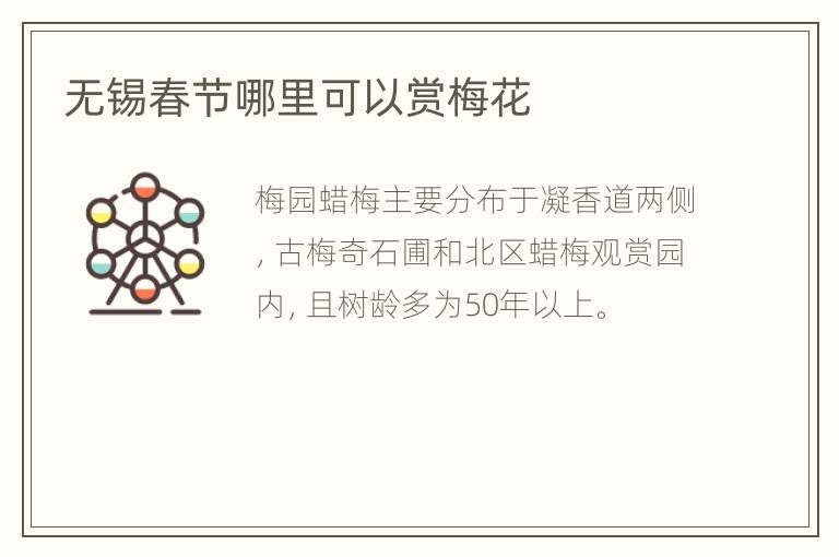 无锡春节哪里可以赏梅花