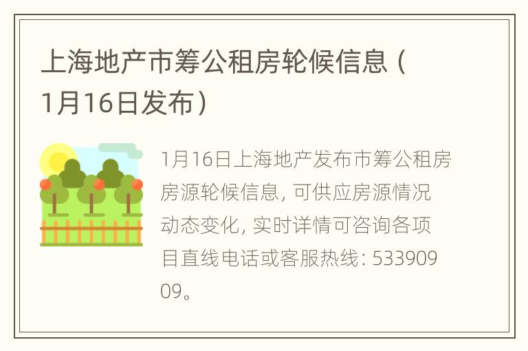 上海地产市筹公租房轮候信息（1月16日发布）