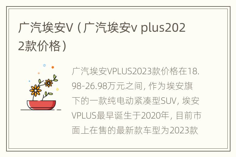 广汽埃安V（广汽埃安v plus2022款价格）
