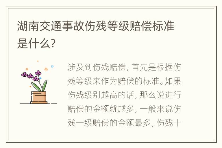 湖南交通事故伤残等级赔偿标准是什么？