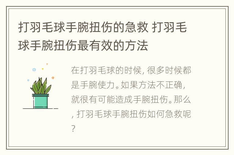 打羽毛球手腕扭伤的急救 打羽毛球手腕扭伤最有效的方法