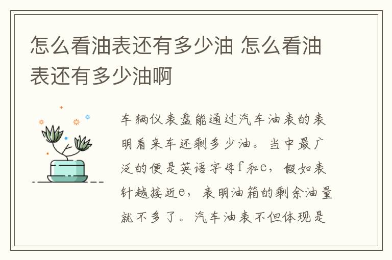 怎么看油表还有多少油 怎么看油表还有多少油啊