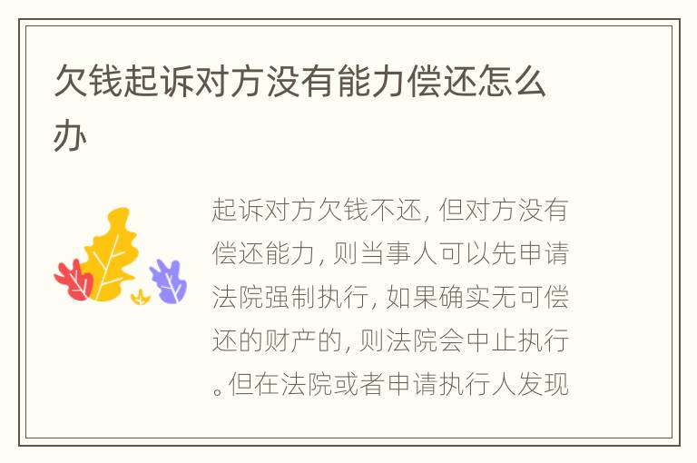 欠钱起诉对方没有能力偿还怎么办