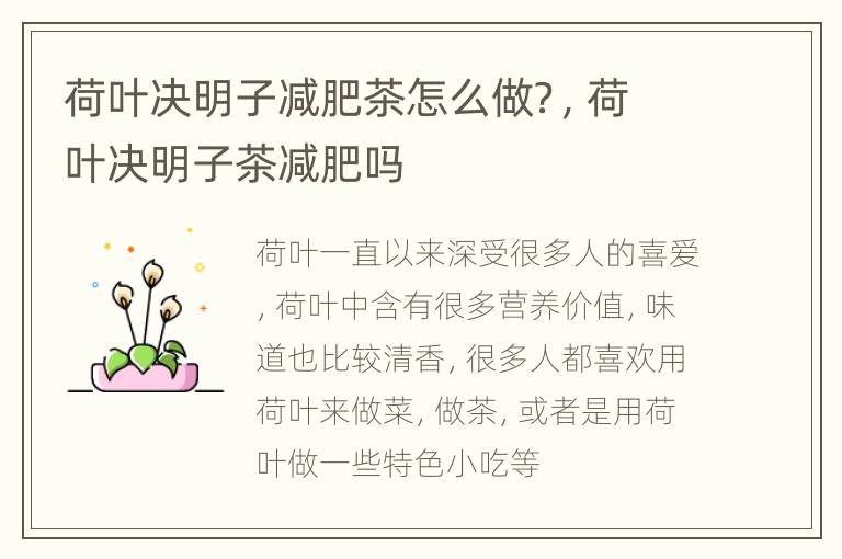 荷叶决明子减肥茶怎么做？，荷叶决明子茶减肥吗