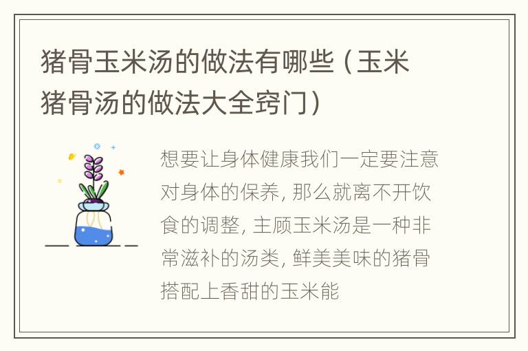 猪骨玉米汤的做法有哪些（玉米猪骨汤的做法大全窍门）