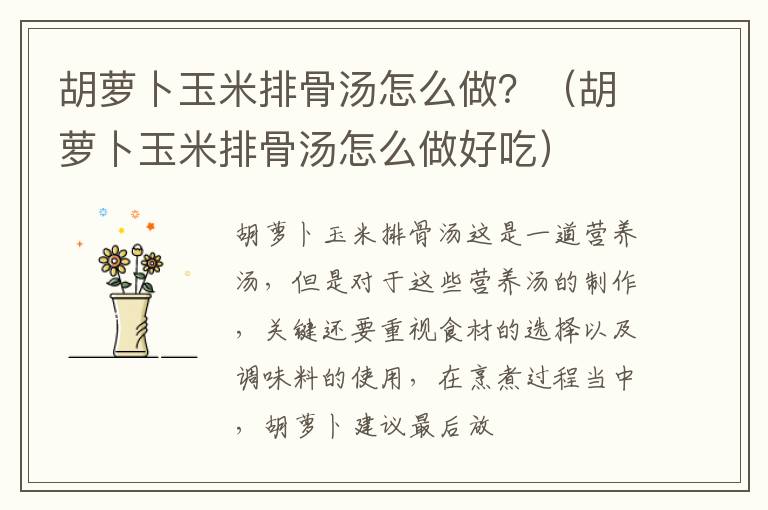胡萝卜玉米排骨汤怎么做？（胡萝卜玉米排骨汤怎么做好吃）