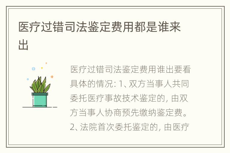 医疗过错司法鉴定费用都是谁来出
