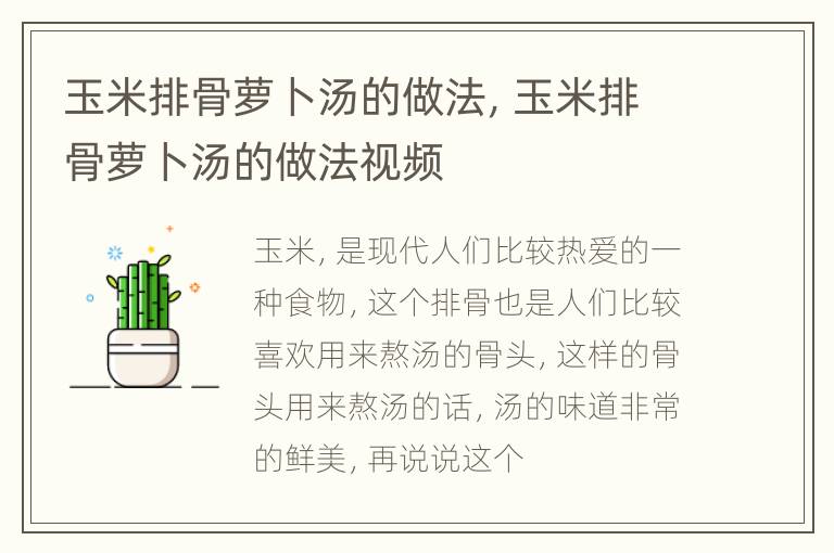 玉米排骨萝卜汤的做法，玉米排骨萝卜汤的做法视频