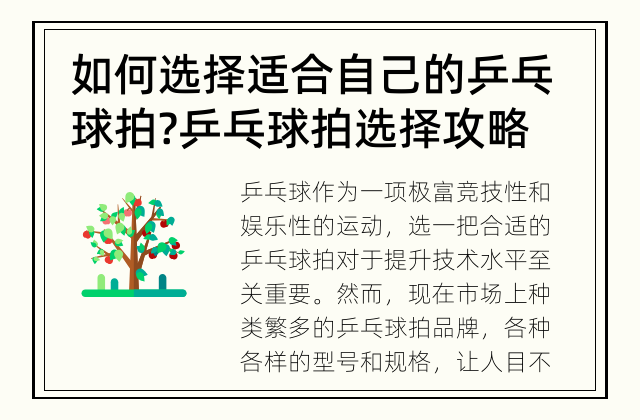 如何选择适合自己的乒乓球拍? 乒乓球拍选择攻略