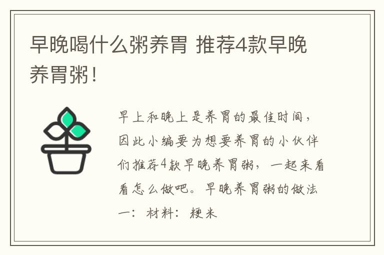 早晚喝什么粥养胃 推荐4款早晚养胃粥！