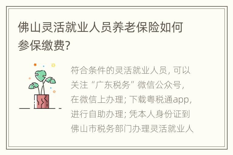 佛山灵活就业人员养老保险如何参保缴费?