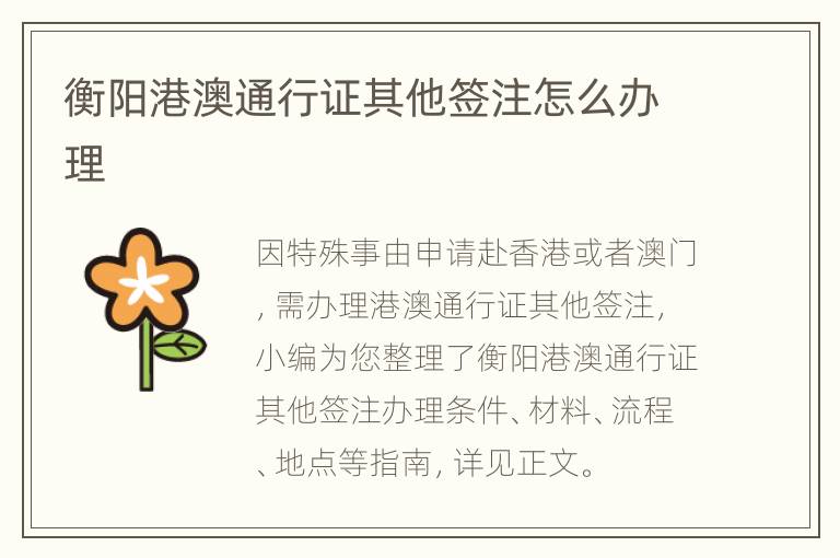衡阳港澳通行证其他签注怎么办理
