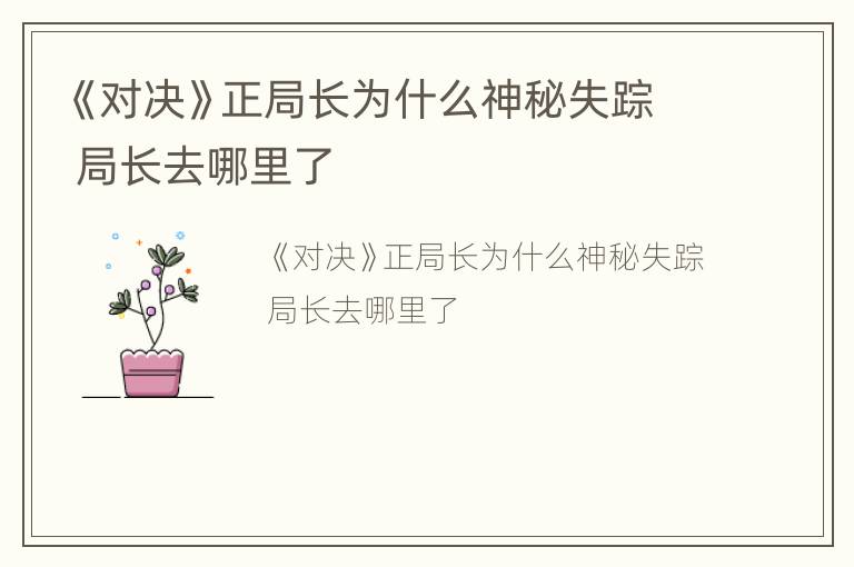 《对决》正局长为什么神秘失踪 局长去哪里了