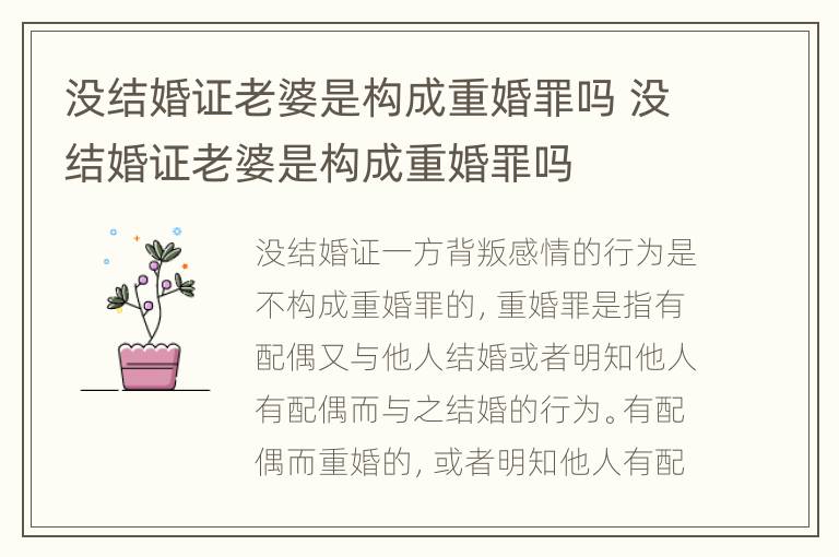 没结婚证老婆是构成重婚罪吗 没结婚证老婆是构成重婚罪吗