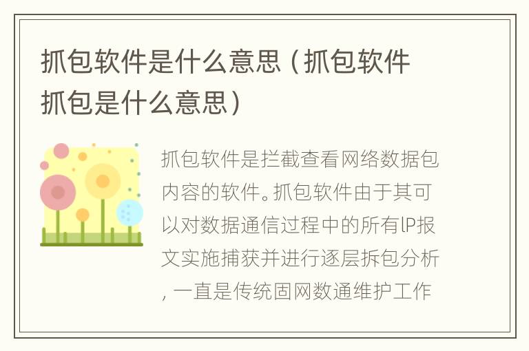 抓包软件是什么意思（抓包软件抓包是什么意思）