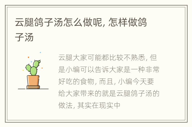 云腿鸽子汤怎么做呢，怎样做鸽子汤