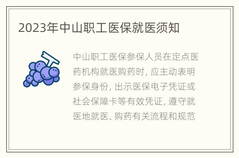 2023年中山职工医保就医须知