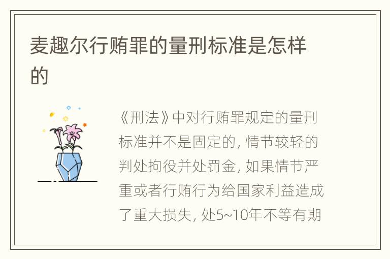 麦趣尔行贿罪的量刑标准是怎样的