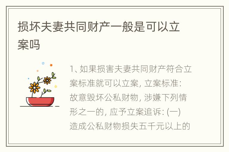 损坏夫妻共同财产一般是可以立案吗