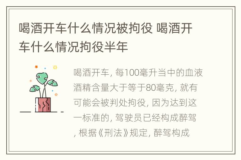 喝酒开车什么情况被拘役 喝酒开车什么情况拘役半年
