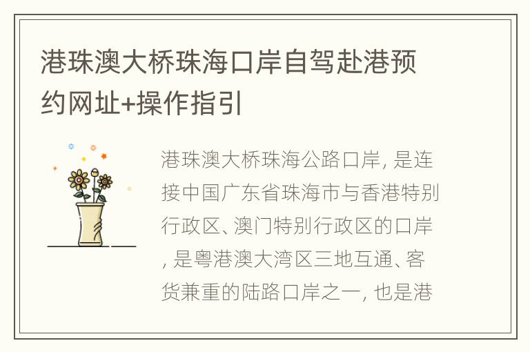 港珠澳大桥珠海口岸自驾赴港预约网址+操作指引