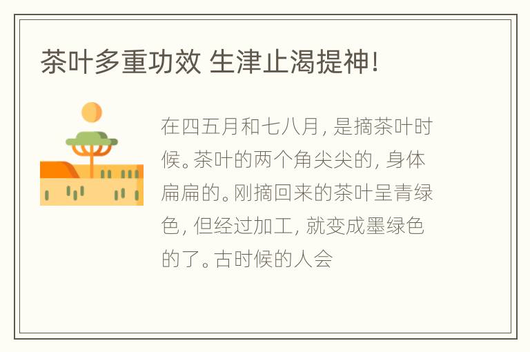 茶叶多重功效 生津止渴提神！