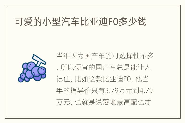 可爱的小型汽车比亚迪F0多少钱