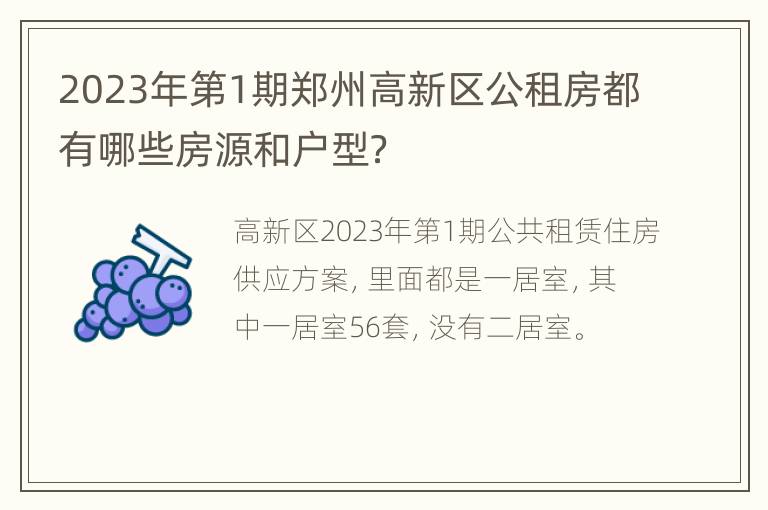 2023年第1期郑州高新区公租房都有哪些房源和户型？
