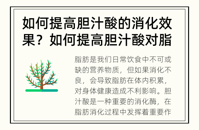 如何提高胆汁酸的消化效果？ 如何提高胆汁酸对脂肪的消化效果？