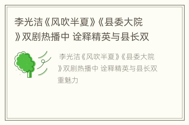 李光洁《风吹半夏》《县委大院》双剧热播中 诠释精英与县长双重魅力