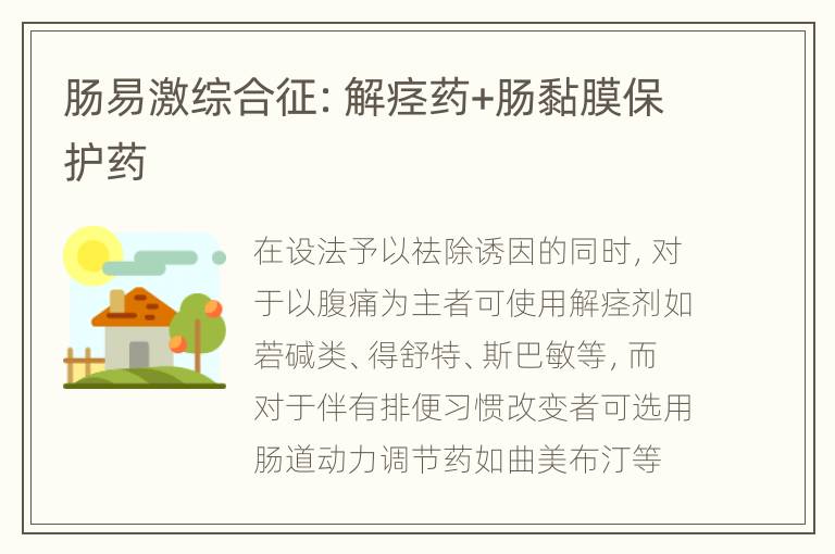 肠易激综合征：解痉药+肠黏膜保护药