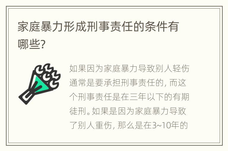 家庭暴力形成刑事责任的条件有哪些？