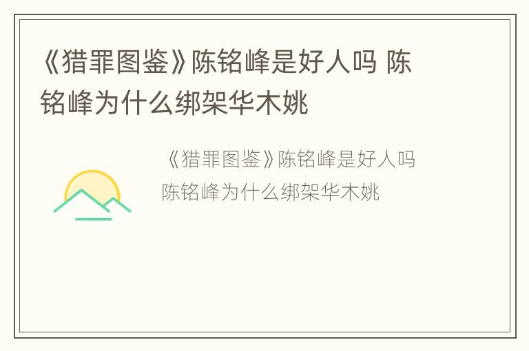 《猎罪图鉴》陈铭峰是好人吗 陈铭峰为什么绑架华木姚