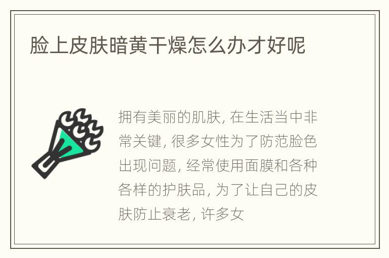 脸上皮肤暗黄干燥怎么办才好呢