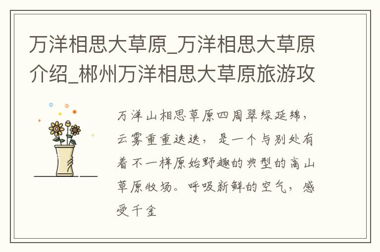万洋相思大草原_万洋相思大草原介绍_郴州万洋相思大草原旅游攻略