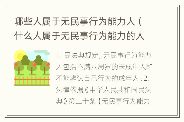 哪些人属于无民事行为能力人（什么人属于无民事行为能力的人）