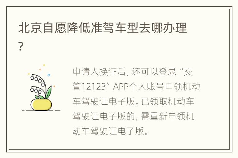 北京自愿降低准驾车型去哪办理？