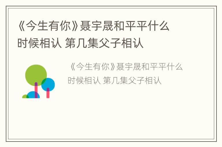 《今生有你》聂宇晟和平平什么时候相认 第几集父子相认