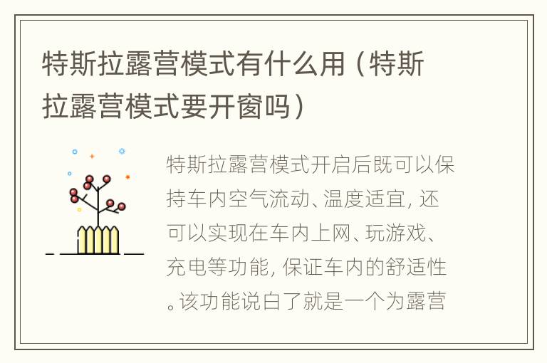 特斯拉露营模式有什么用（特斯拉露营模式要开窗吗）