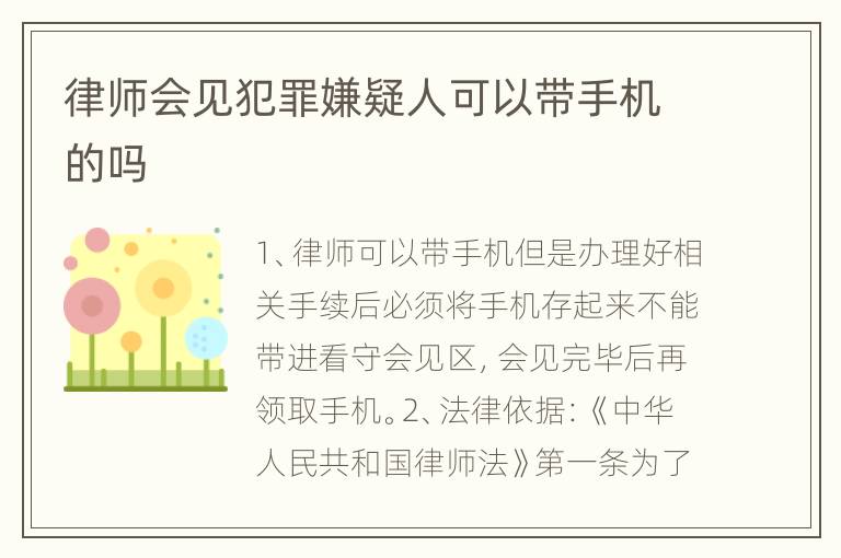 律师会见犯罪嫌疑人可以带手机的吗
