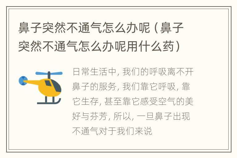 鼻子突然不通气怎么办呢（鼻子突然不通气怎么办呢用什么药）